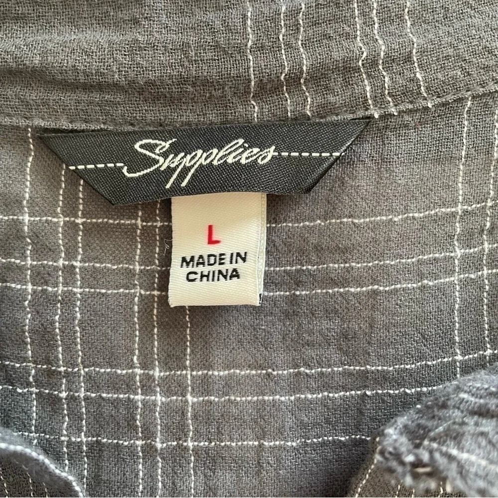 Liz Gauze Cotton Blend Supplies by Union Bay Galaxy Gray Mini White Plaid Shirt - Picture 5 of 8